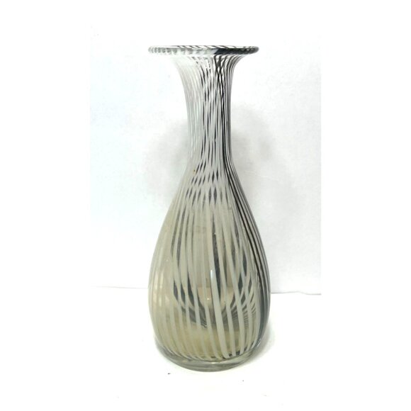 Vintage Dino Martens Style Black White Striped Murano Glass Vase 1960s Art Glass - Picture 3 of 8